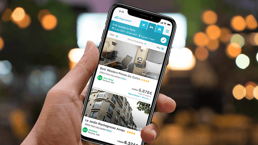 Skyscanner hotel redesign — day view composite